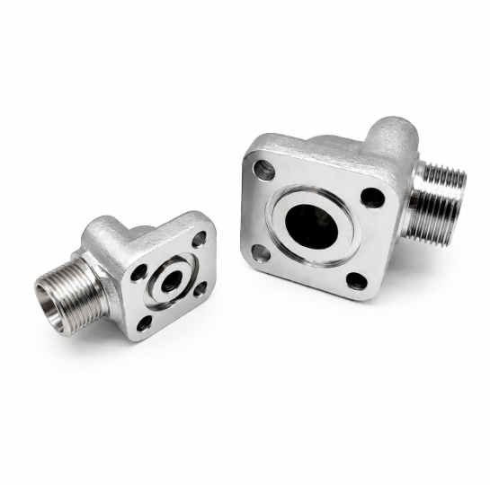 Gear Pump Flange 90&deg; Elbow with EO 24&deg; Cone End